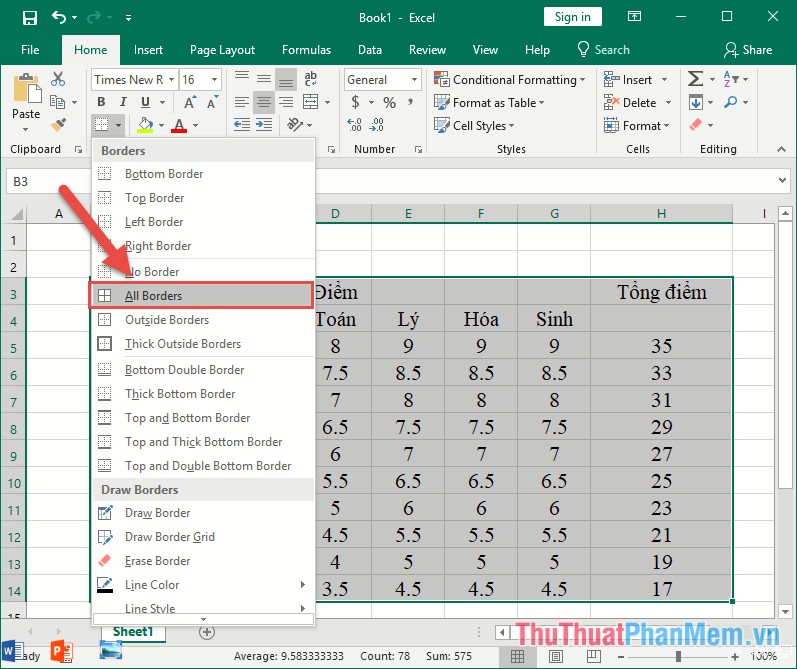 Cách kẻ bảng trong Excel
