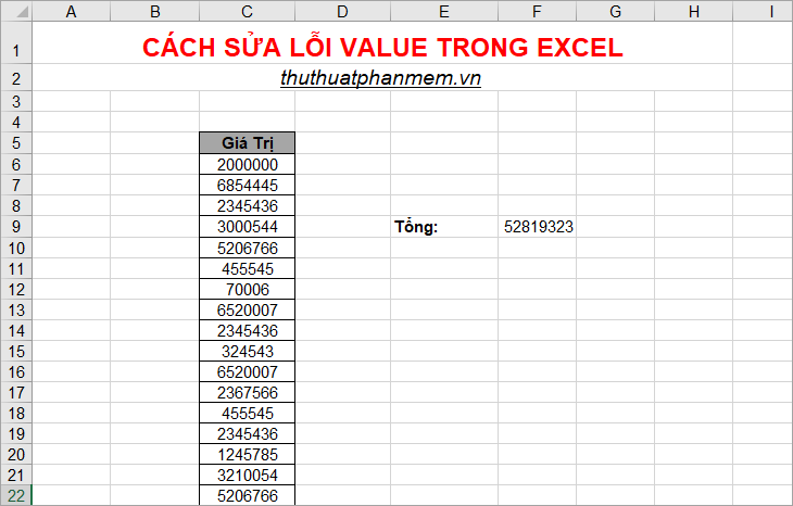 Cách sửa lỗi Value trong Excel
