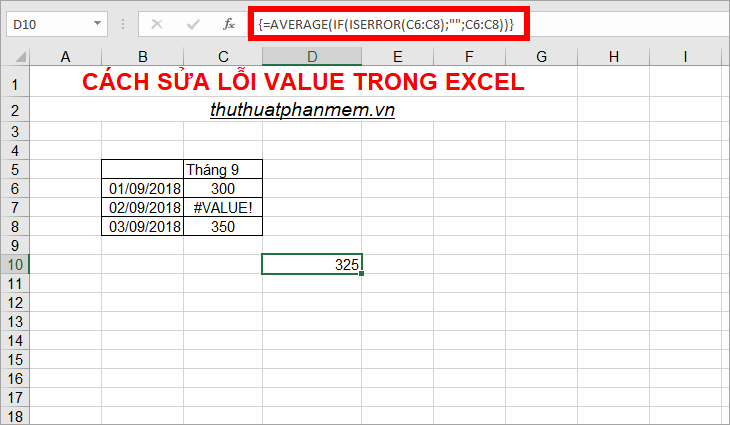 Sửa lỗi Value xảy ra khi sử dụng hàm Average - Cách 2