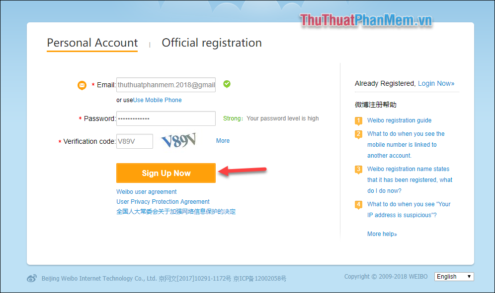 Hướng dẫn cách đăng ký tài khoản Weibo