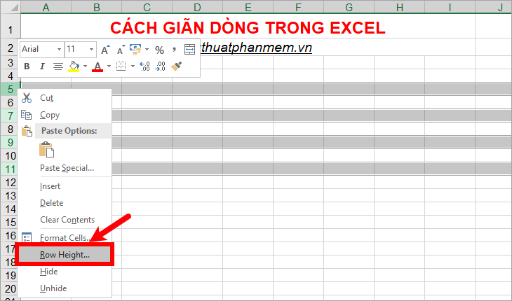 Cách giãn dòng trong Excel
