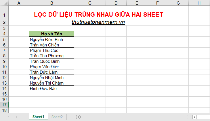 Cách lọc dữ liệu trùng nhau từ 2 Sheet trong Excel