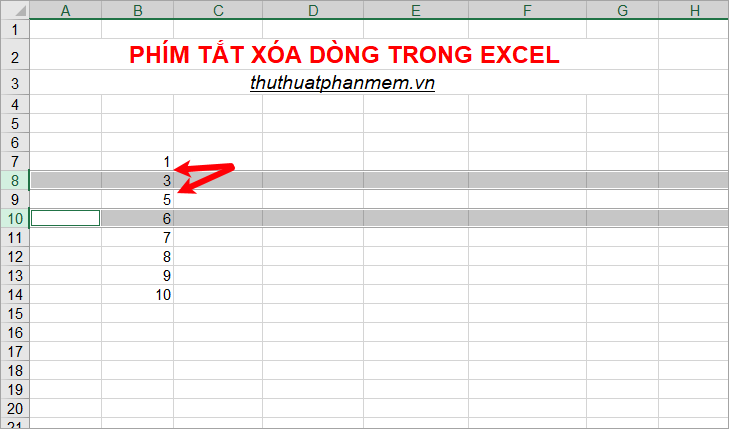 Phím tắt xóa dòng trong Excel, cách xóa dòng trong Excel bằng phím tắt