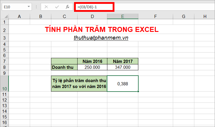 Cách tính phần trăm trong Excel, tính % trong Excel nhanh và chuẩn nhất