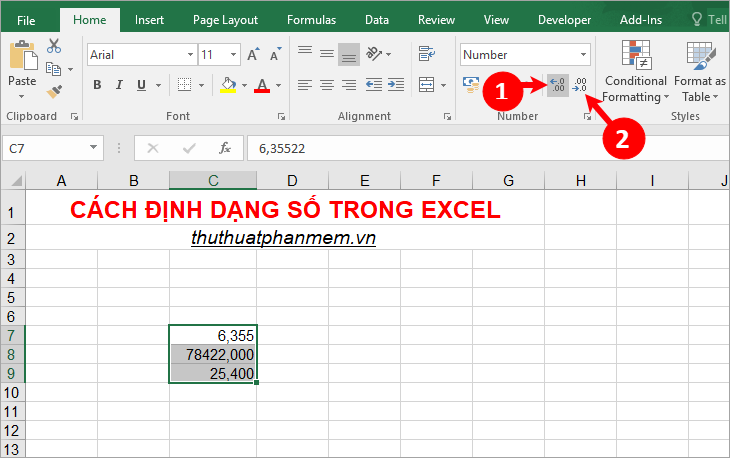 Cách định dạng số trong Excel