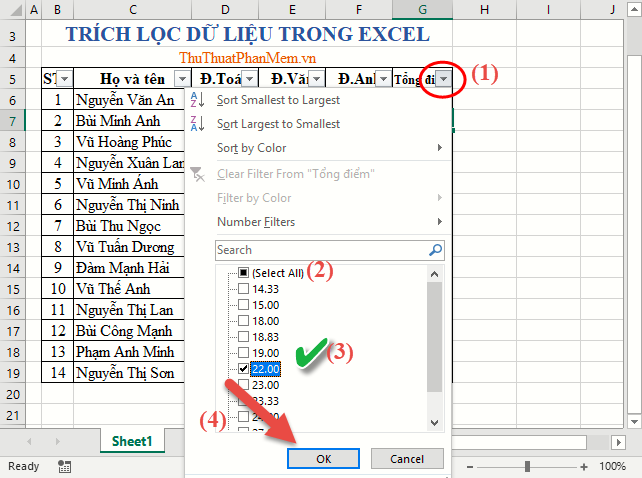 Hướng dẫn cách trích lọc dữ liệu trong Excel