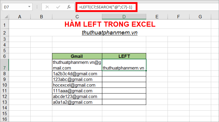 Hàm LEFT trong Excel, cách sử dụng hàm LEFT và ví dụ minh họa