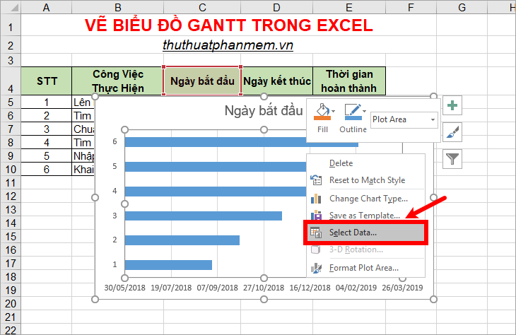 Biểu đồ Gantt trong Excel, cách tạo, cách vẽ biểu đồ Gantt trong Excel