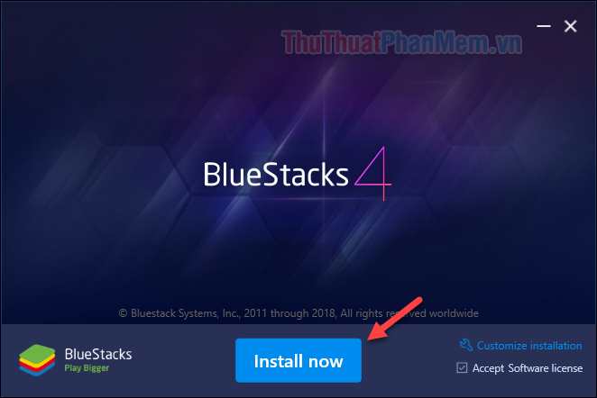 Nhấn nút Install để cài đặt Bluestack