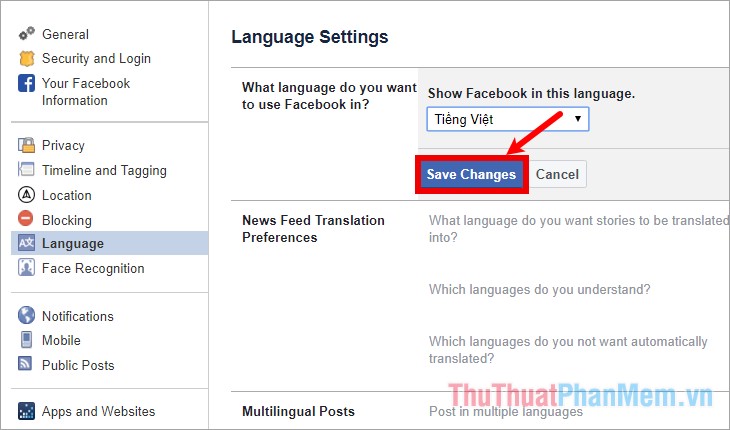 Cách thay đổi ngôn ngữ trên Facebook - Chỉnh ngôn ngữ Facebook