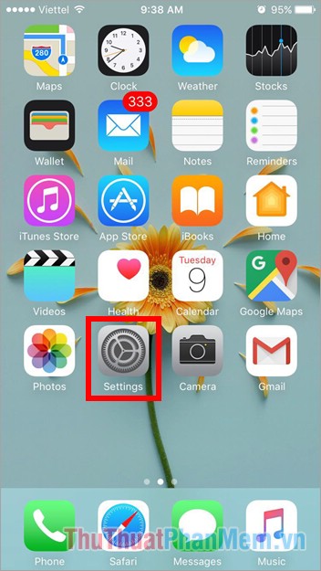 Trên giao diện iPhone chọn biểu tượng Settings