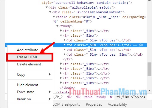 Nhấn chọn biểu tượng 3 chấm phía đầu đoạn code - chọn Edit as HTML