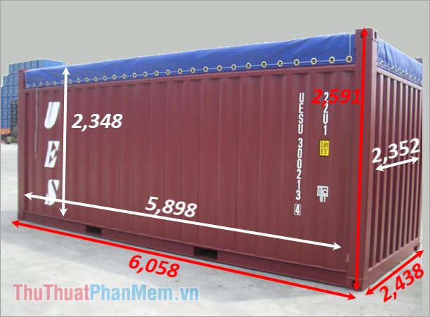 Kích thước container chuẩn (loại 20 feet, 40 feet, 45 feet)