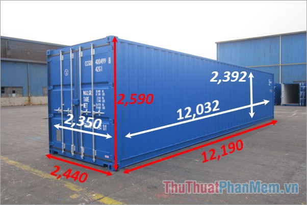 Kích thước container chuẩn (loại 20 feet, 40 feet, 45 feet)