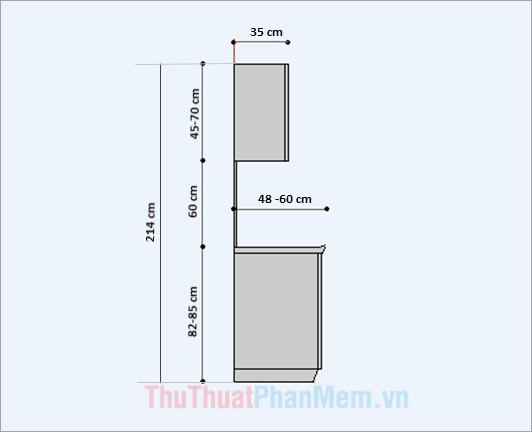Kích thước tủ bếp tiêu chuẩn, thông dụng ở Việt Nam