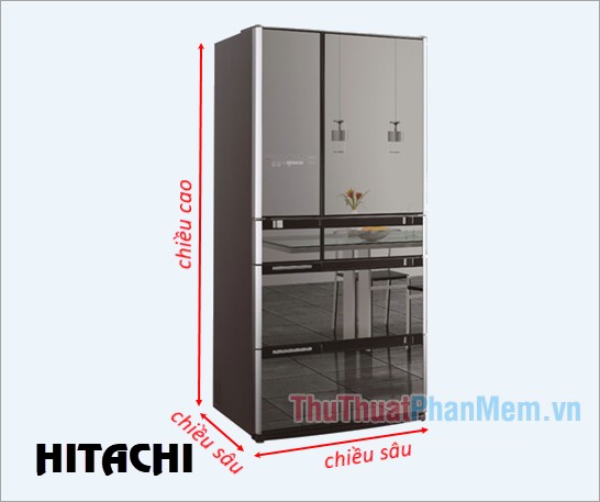 Kích thước tủ lạnh side by side thông dụng của Samsung, Hitachi, LG, Toshiba, Panasonic.