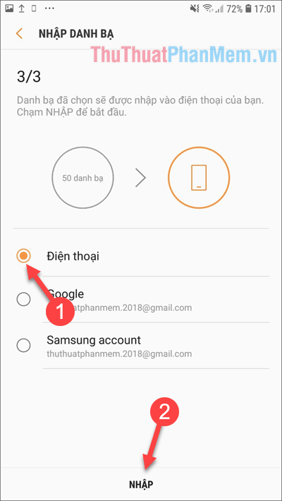 Cách chuyển danh bạ từ sim sang máy trên điện thoại Android, Samsung