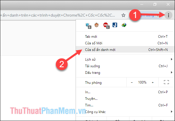 Cách mở Tab ẩn danh trên các trình duyệt Chrome, Cốc Cốc, Edge, Firefox