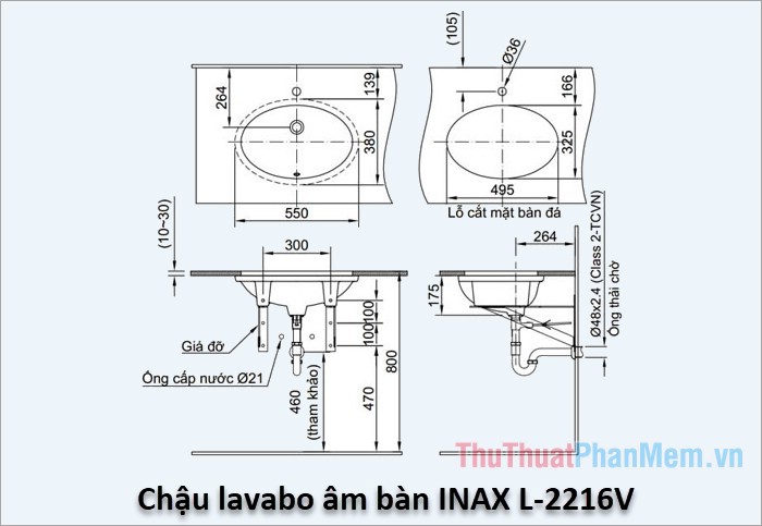 Kích thước Lavabo tiêu chuẩn, thông dụng (Lavabo Inax, Toto, âm bàn, góc...)