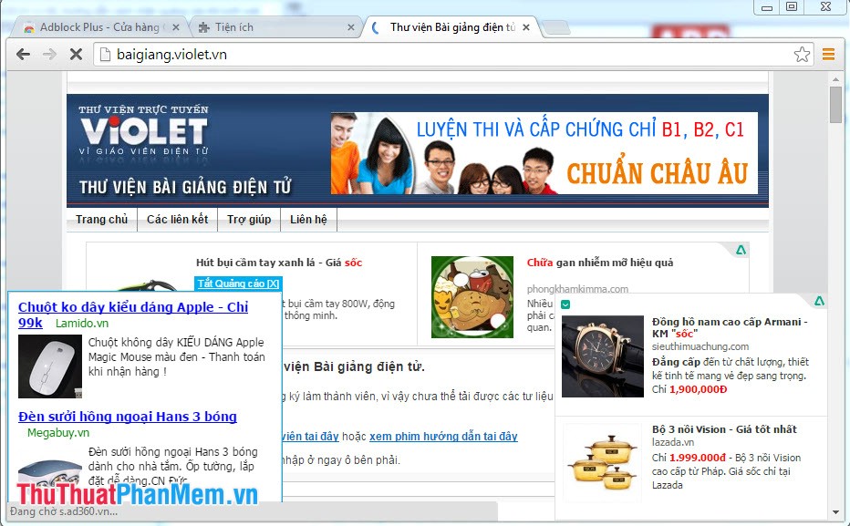 Ví dụ về quảng cáo trang web trong Chrome