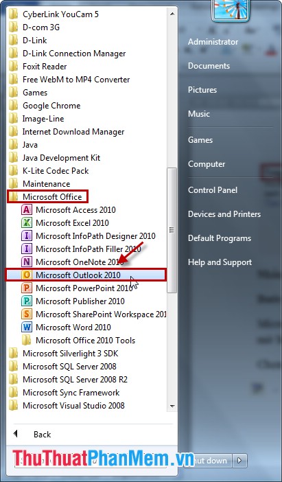 Chọn Microsoft Outlook