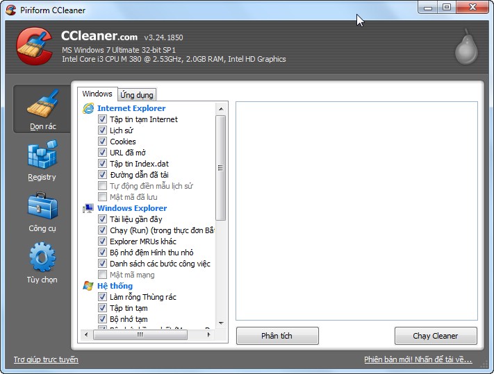 Giao diện CCLeaner