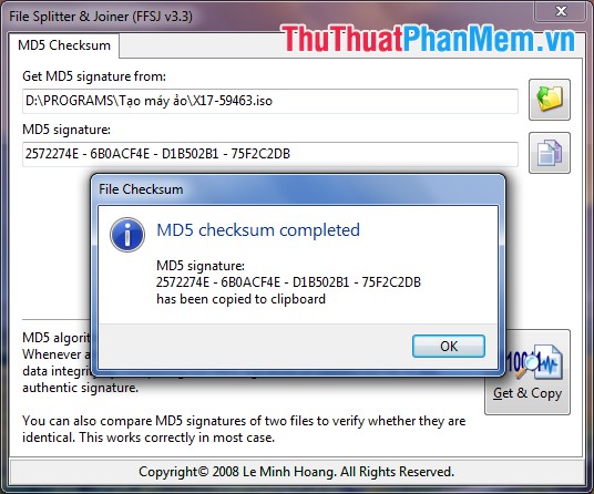 MD5 checksum completed