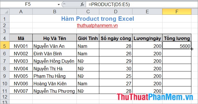Hàm Product trong Excel 3