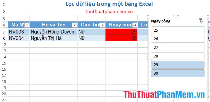 Lọc dữ liệu trong Excel 10