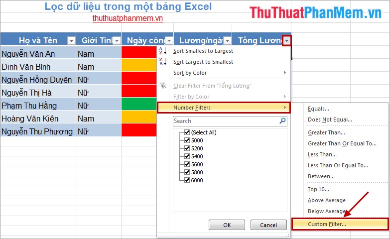 Lọc dữ lilệu trong một bảng Excel 5