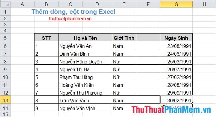 Thêm hàng và cột trong Excel 3