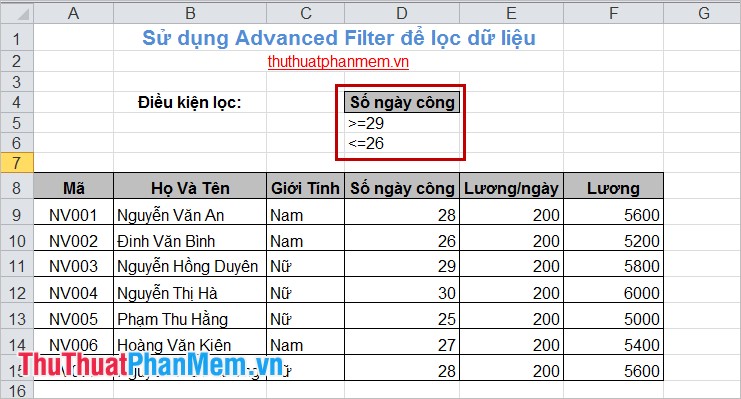Sử dụng Advanced Filter để lọc dữ liệu 4