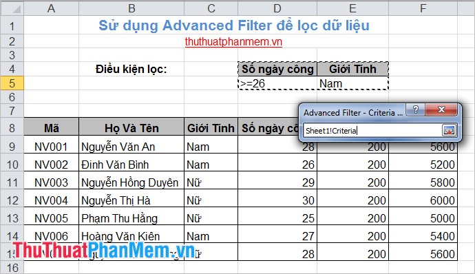 Sử dụng Advanced Filter để lọc dữ liệu 9