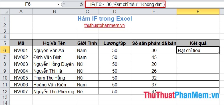 Hàm IF trong Excel 2
