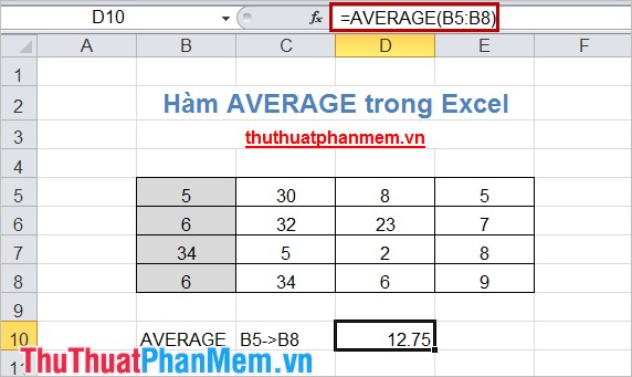 Hàm AVERAGE trong Excel 3
