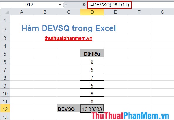 Hàm DEVSQ trong Excel 3