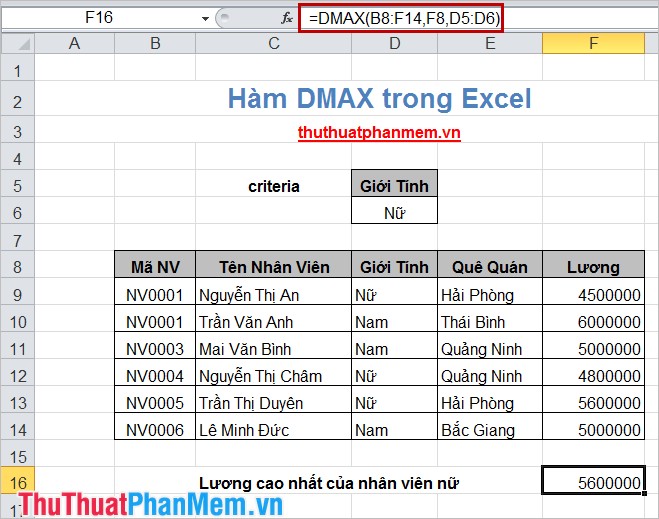 Hàm DMAX trong Excel 4
