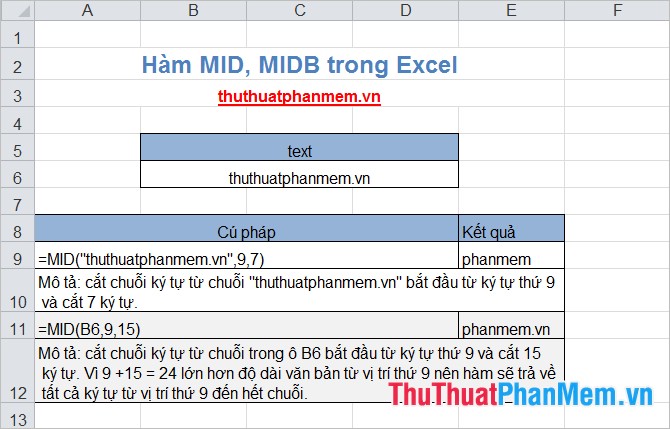 lệnh mid trong excel