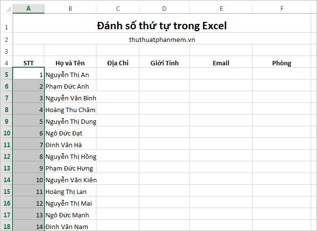 Đánh số thứ tự trong Excel 7
