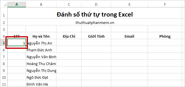Đánh số thứ tự trong Excel 8