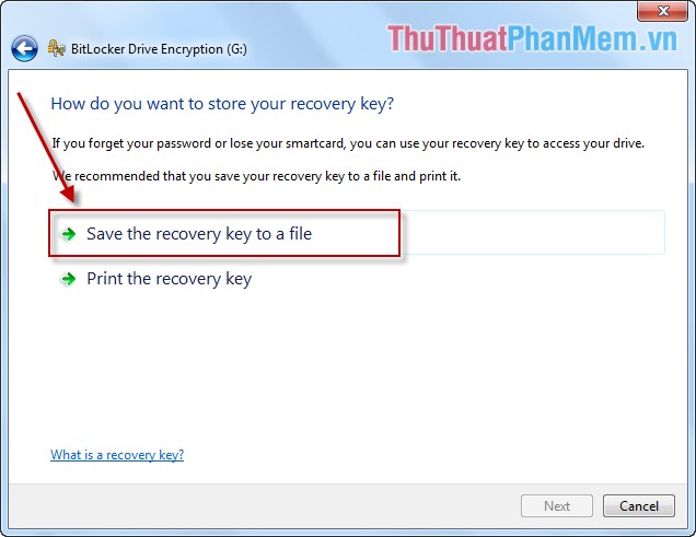 Save the recovery key to a file