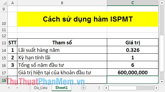 Hàm ISPMT – Hàm tính tiền lãi trong một kỳ hạn xác định trong Excel