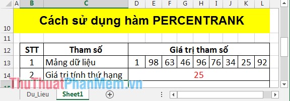 Hàm PERCENTRANK – Hàm trả về thứ hạng của giá trị trong Excel