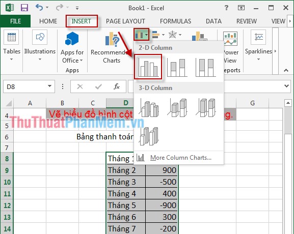 Vẽ biểu đồ hình cột có giá trị âm và dương trong Excel