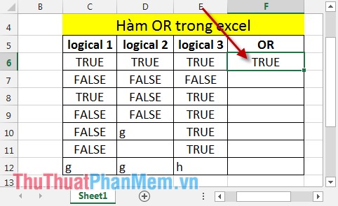 Hàm OR trong Excel 3