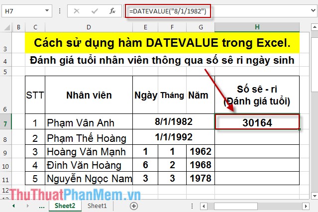Cách sử dụng hàm DATEVALUE trong Excel 3
