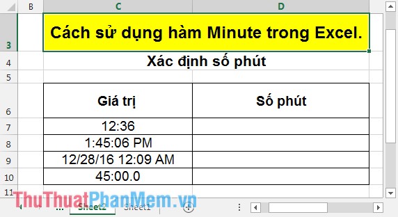 Cách sử dụng hàm Minute trong Excel