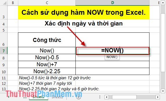 Cách sử dụng hàm NOW trong Excel 2