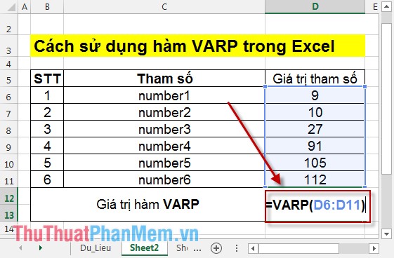 Cách sử dụng hàm VARP trong Excel 2