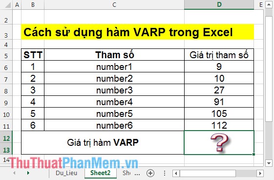 Cách sử dụng hàm VARP trong Excel